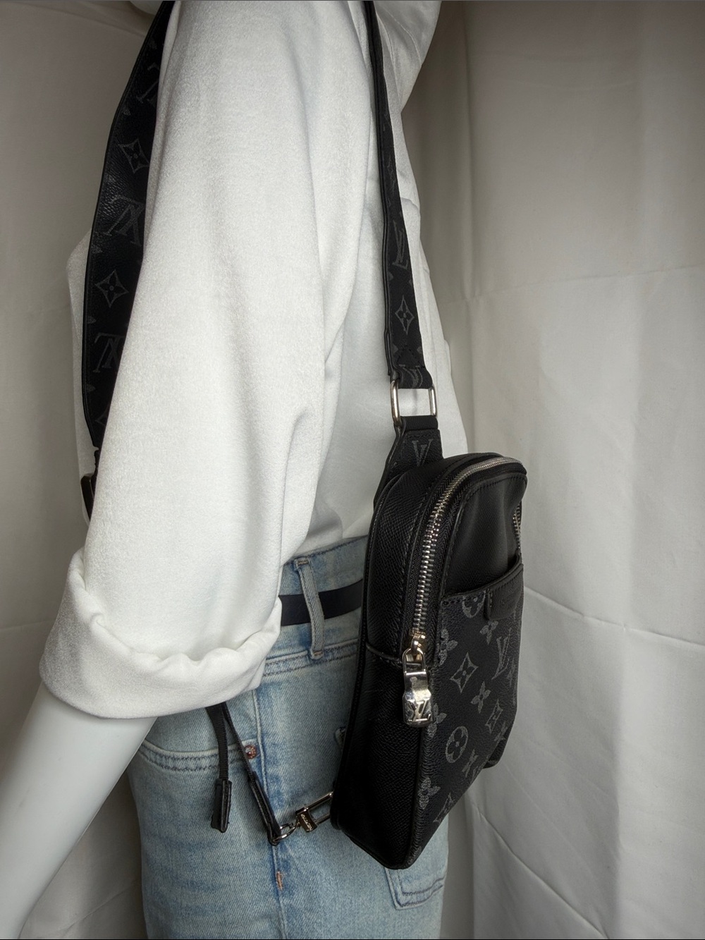 Men's Black Monogram Crossbody Bag - Designer Style